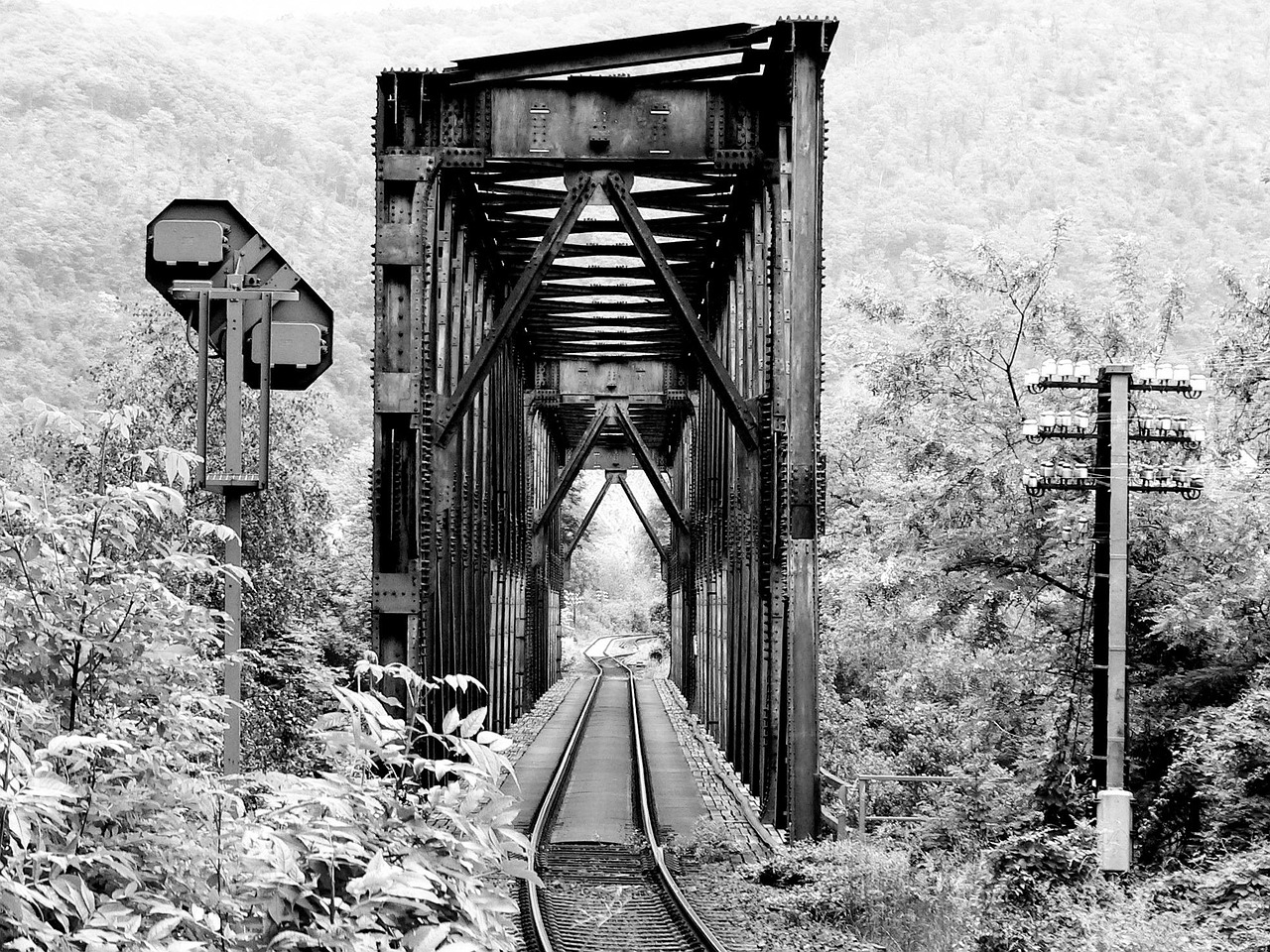 bridge, railway bridge, rail, rail track, railroad, railway, countryside, black and white, bridge, bridge, bridge, bridge, bridge, railway